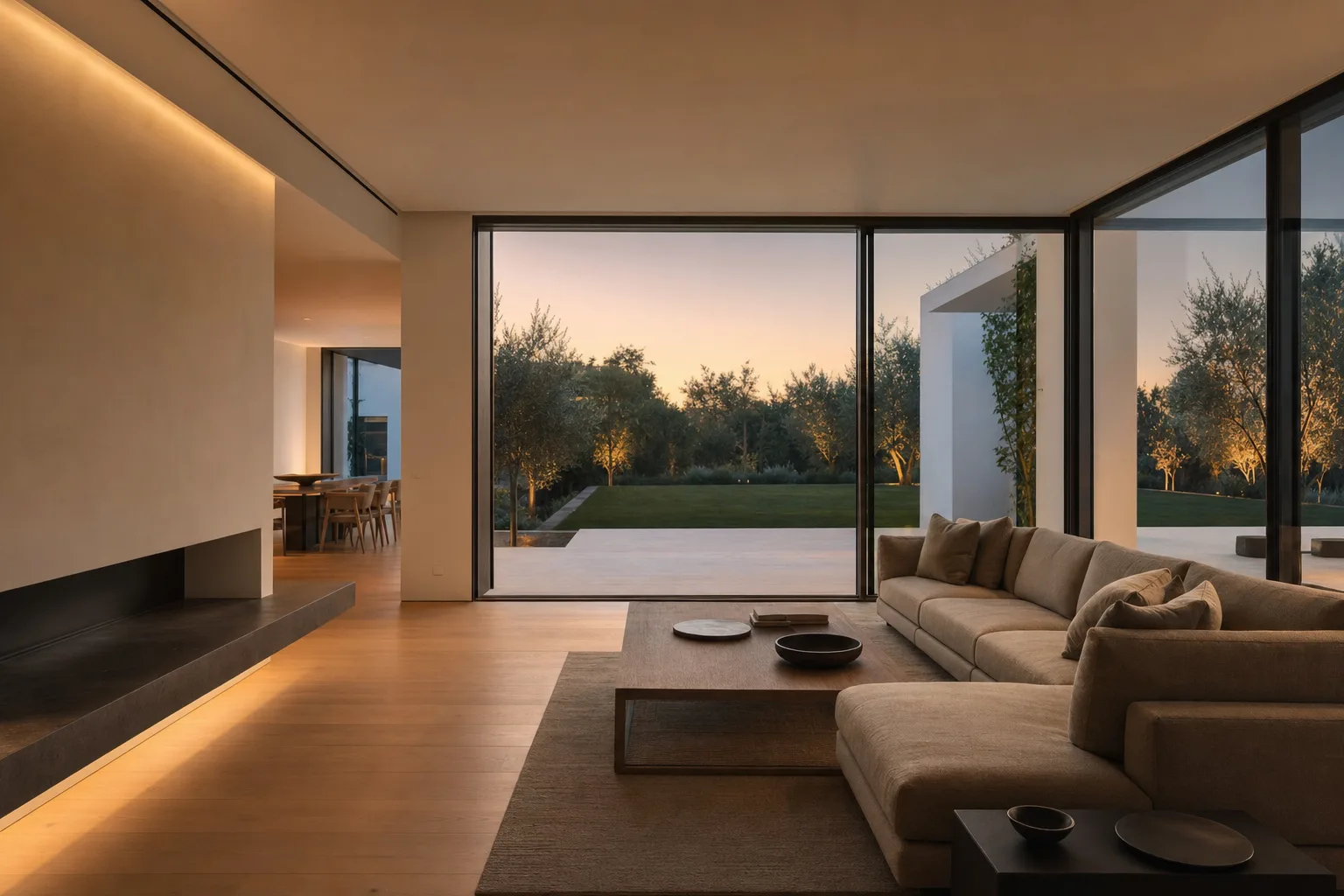 Interno architettonico con grande apertura minimale